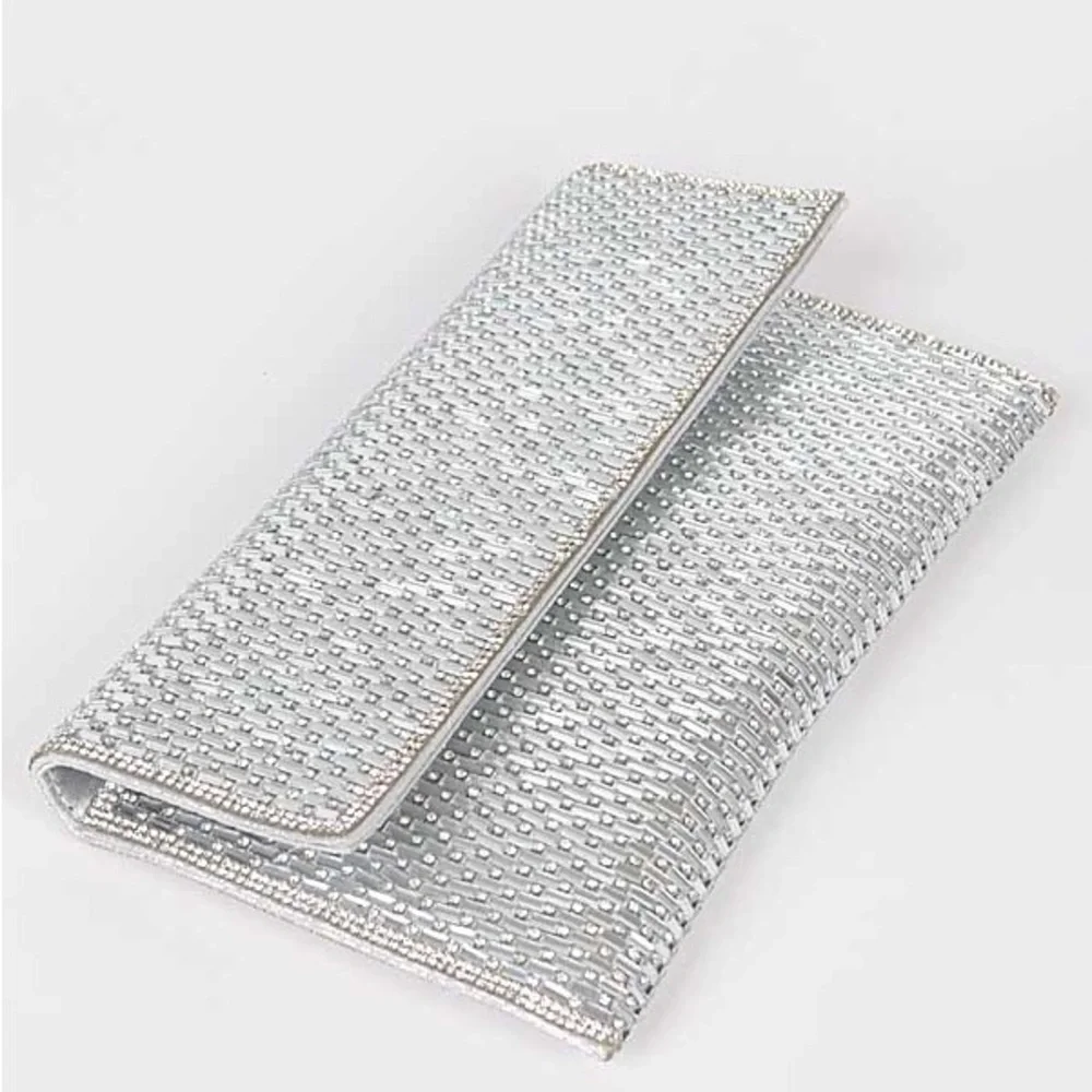 Large Silver Rhinestone Envelope Clutch Bag - Picture 5 of 6